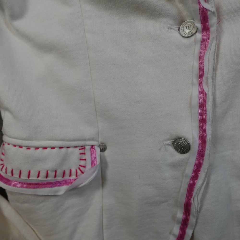 Ralph‎ Lauren Blazer Girls Medium Knit White Pink Piping Cotton - Picture 3 of 10